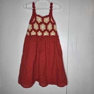Zara Girls Red and Cream Crochet Kids Dress-Size 6 Years